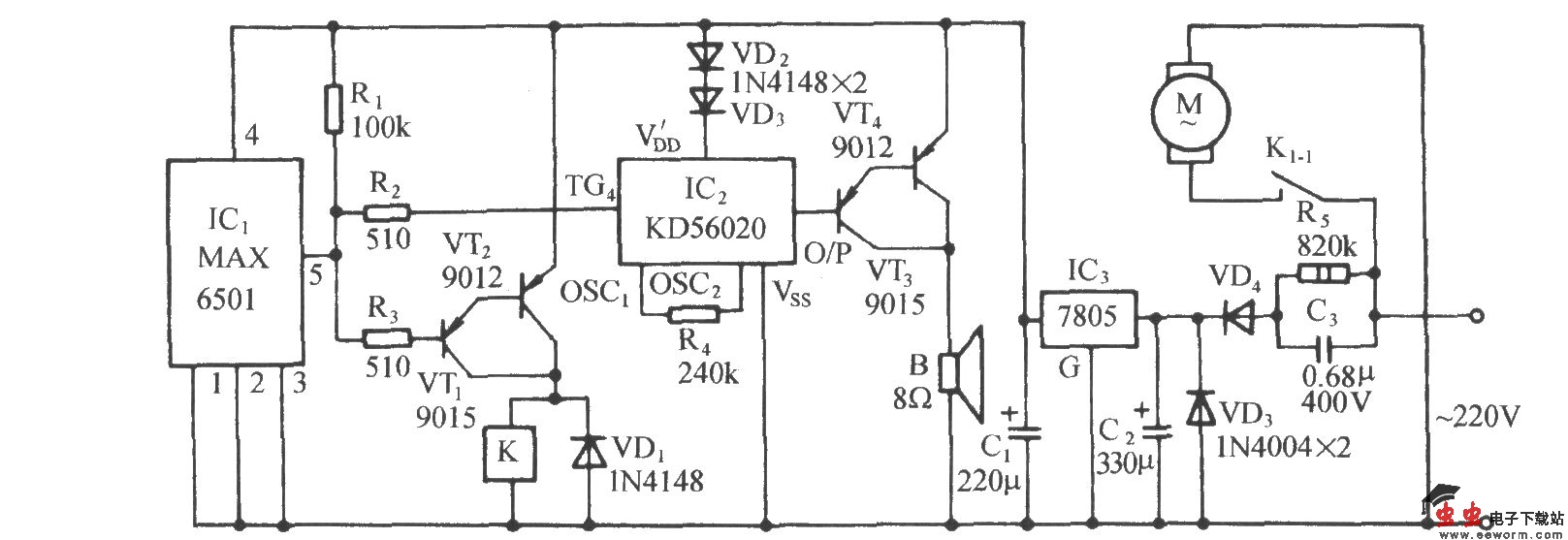 采用温度开关集成电路MAX6501的自动通风降温电路