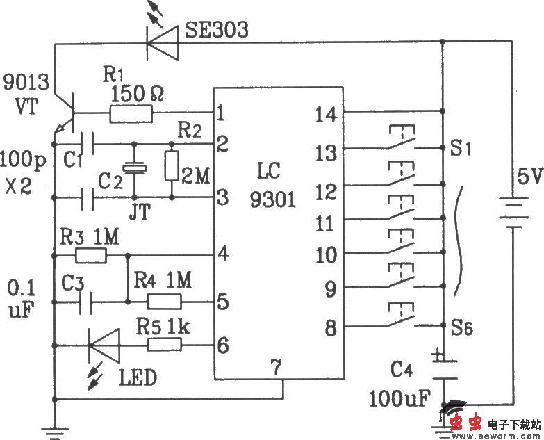 LC9301/9305红外遥控发射、接收集成应用电路图