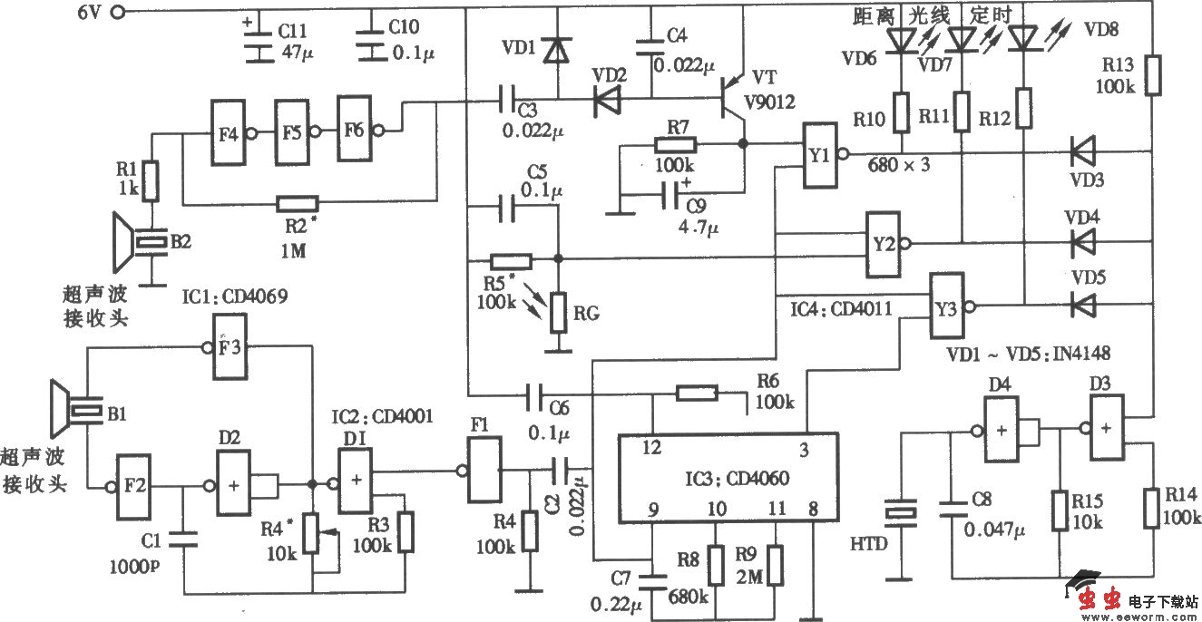 超声波视力保护器电路