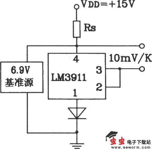 由LM3911单片温度控制集成电路构成的外加基准电源测温电路