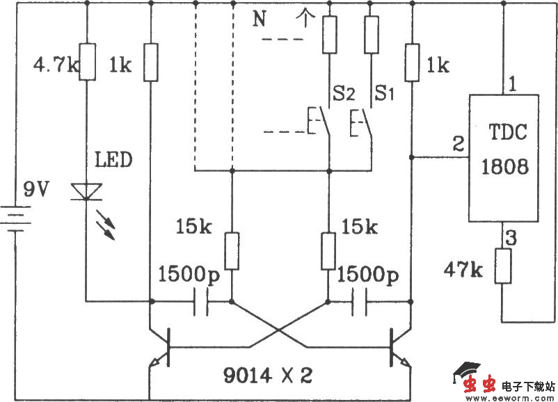 由TDC1808/1809构成射频单、多通道遥控发射、接收电路图