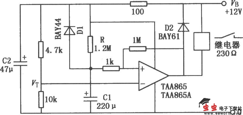 运放继电器延时释放电路