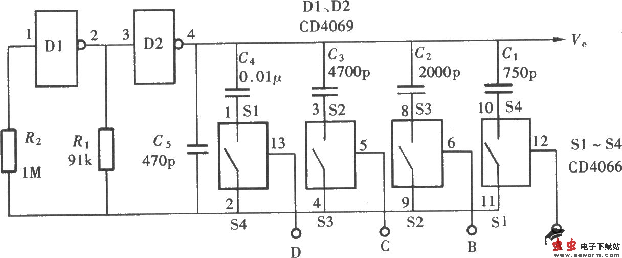 用门电路组成的数控振荡器(CD4066、CD4069)