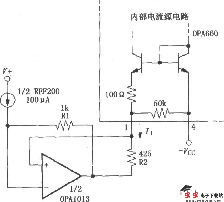 设置宽带跨导型运算放大和缓冲器OPA660静态电流的控制环路电路