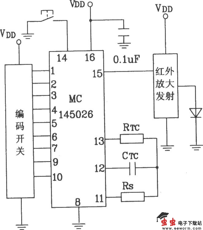 MC145026/145027构成红外发射、接收电路图
