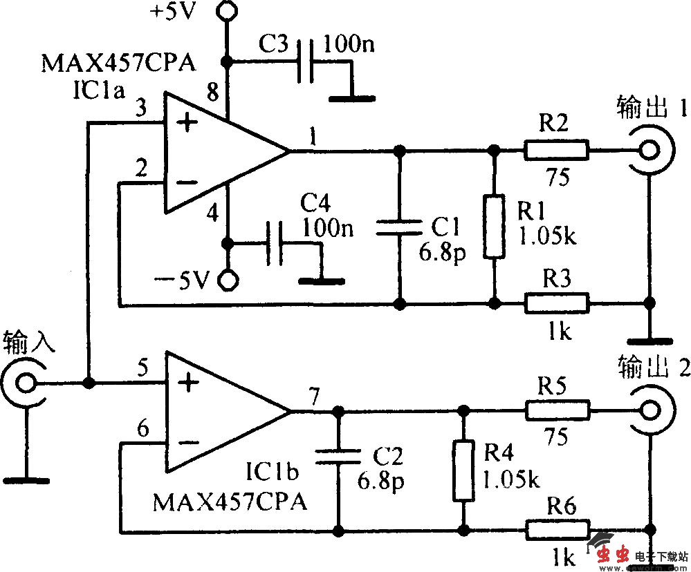 双路视频放大电路