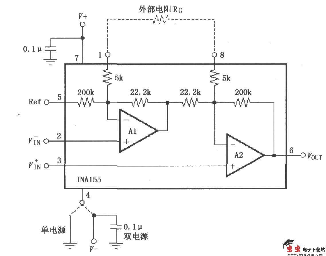 INA155／156信号和电源的基本连接电路