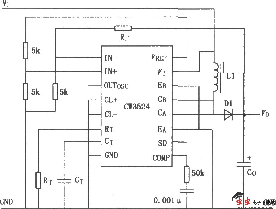 CW1524/2524/3524脉宽调制功率控制器的典型应用电路