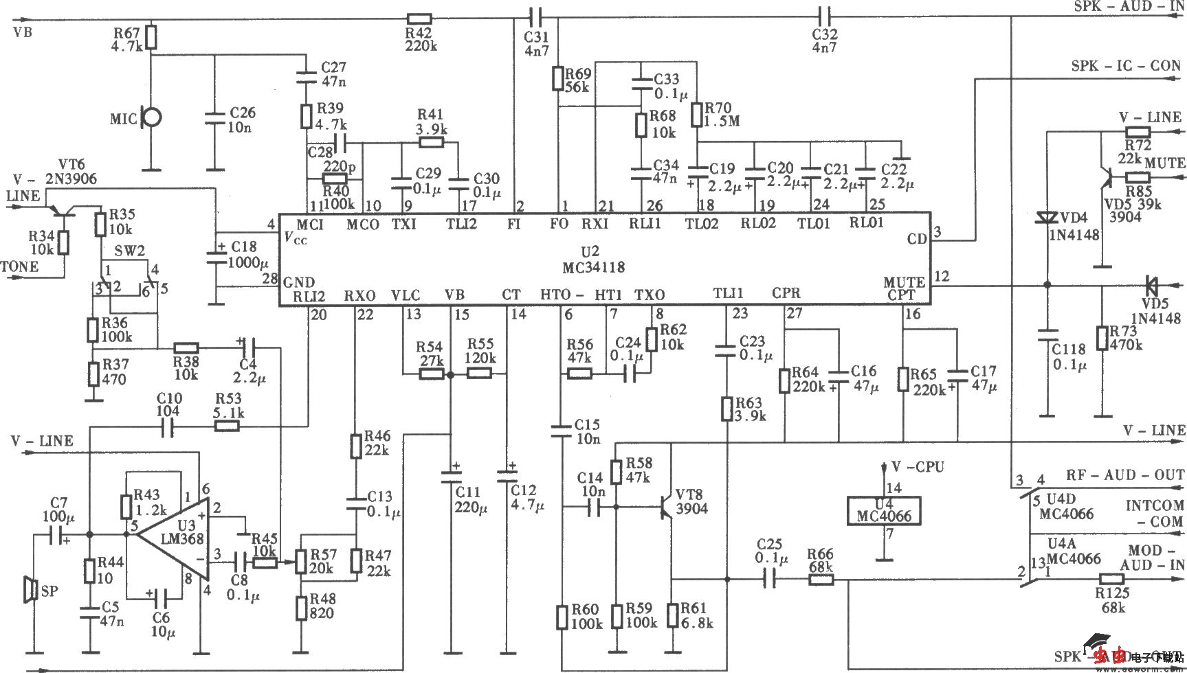 TCLHW868P/TSD型无绳电话机主机免提通话电路