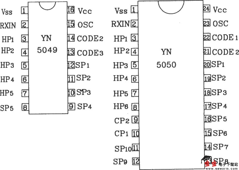 YN5049/5050红外遥控接收器典型应用电路