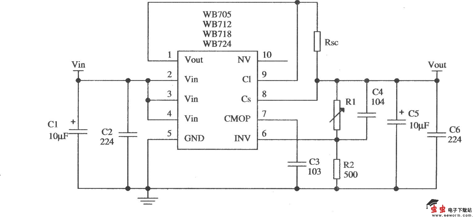 由WB705构成的限流型保护电路的应用电路