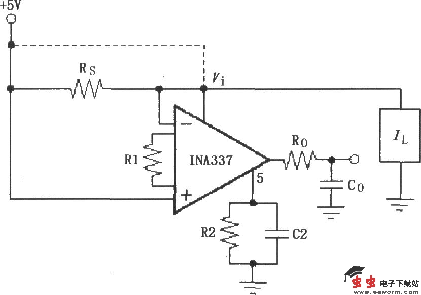 由INA337构成的负载电流的高端分流测量电路