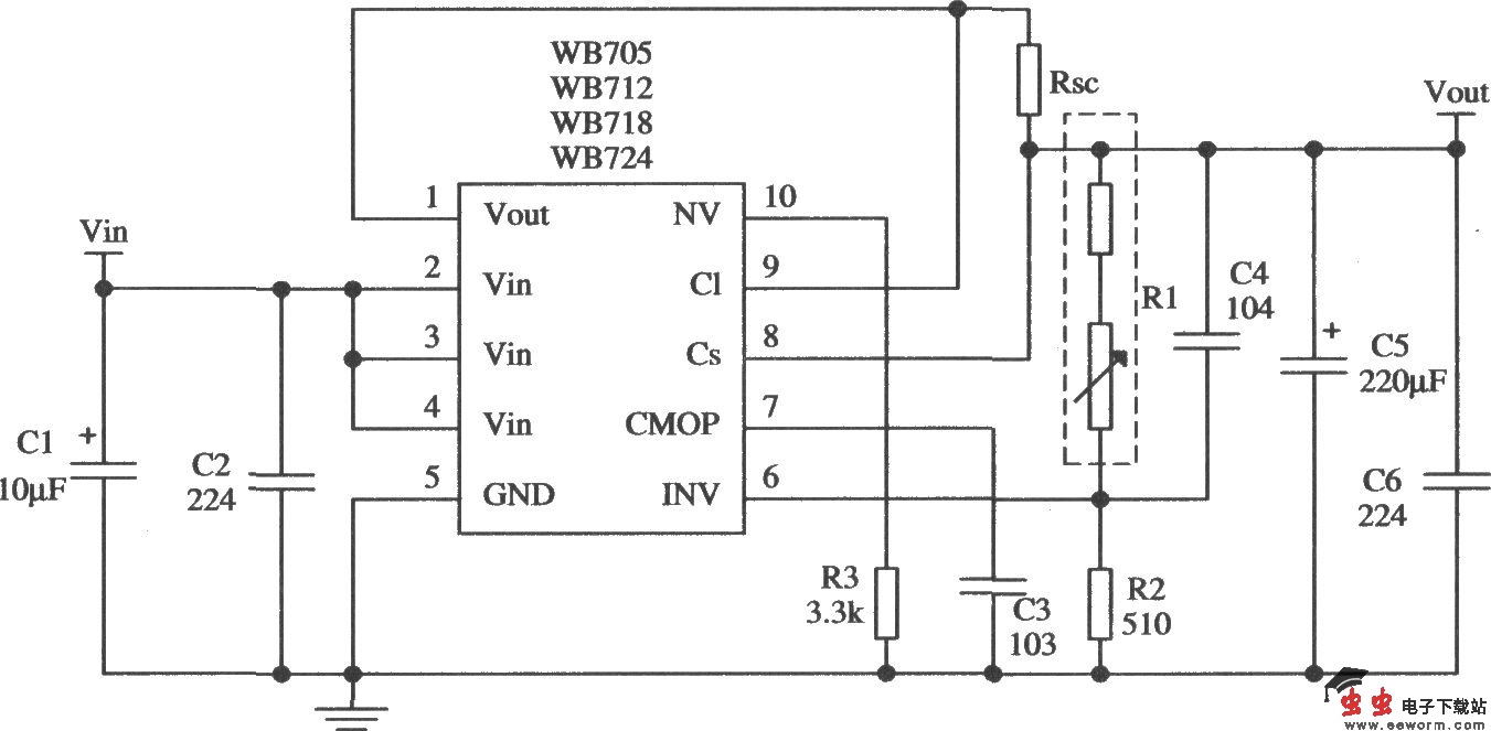 由WB705构成的减流型保护电路的应用电路