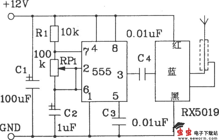 由RX5019/5020构成无线遥控发射、接收电路图