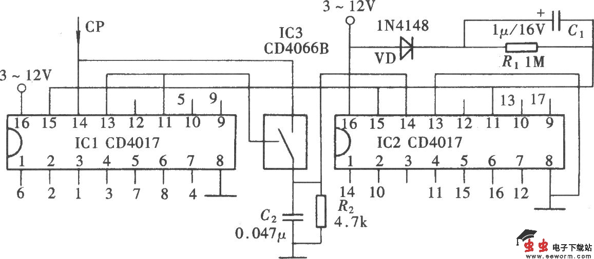 用CD4017组成l～17进制计数器之一