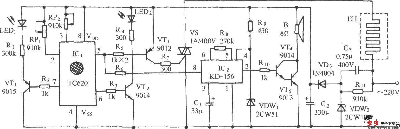 使用温控专用集成电路TC620的自动控温电路