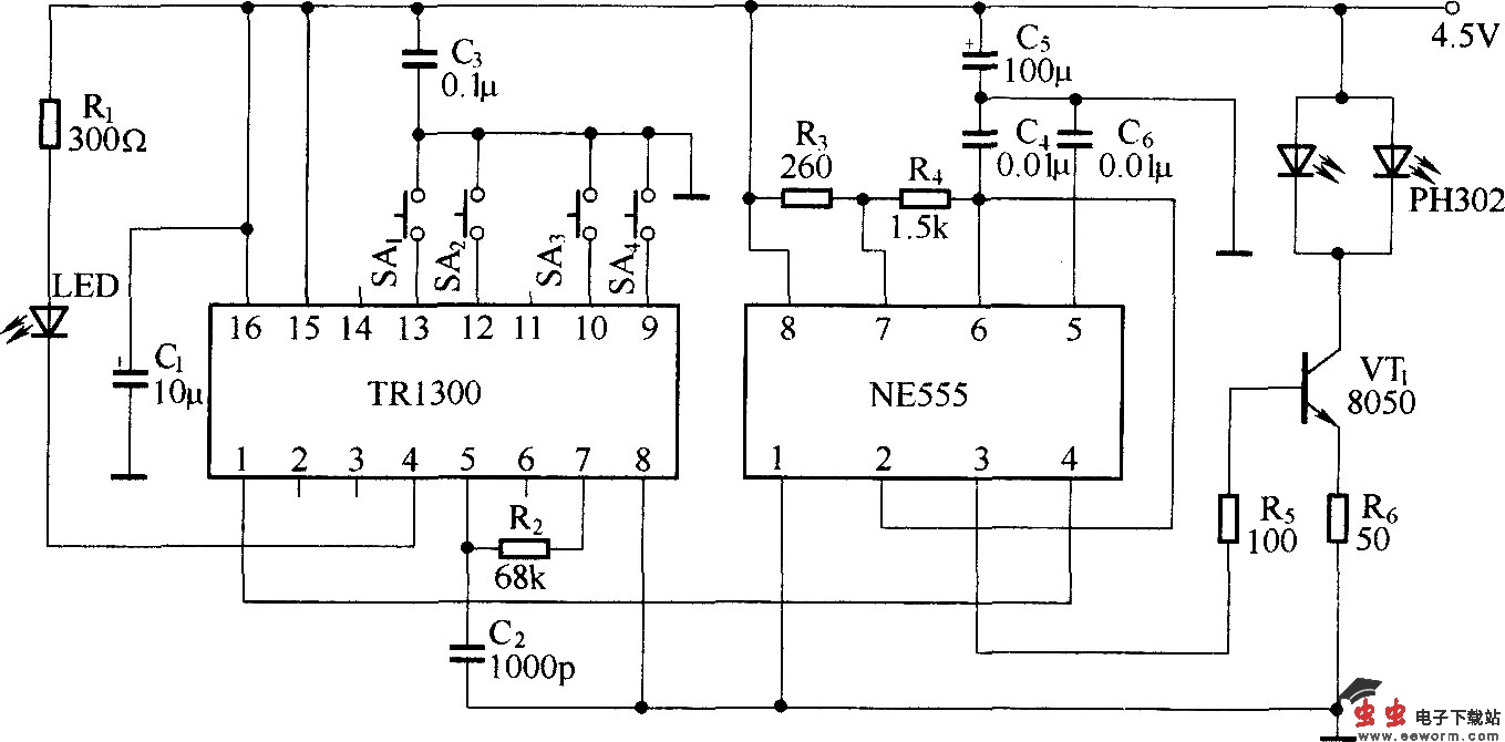 红外线遥控电路(TR1300/1315,PIC12043)