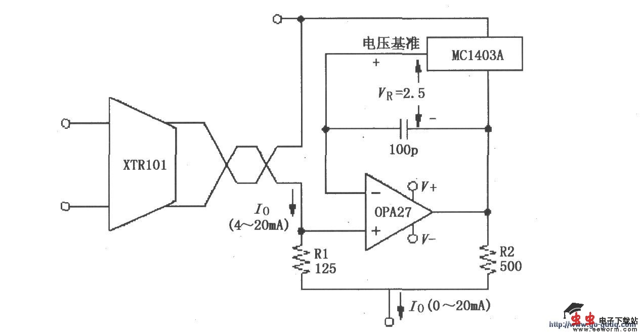 XTR101 0～20mA输出变换电路