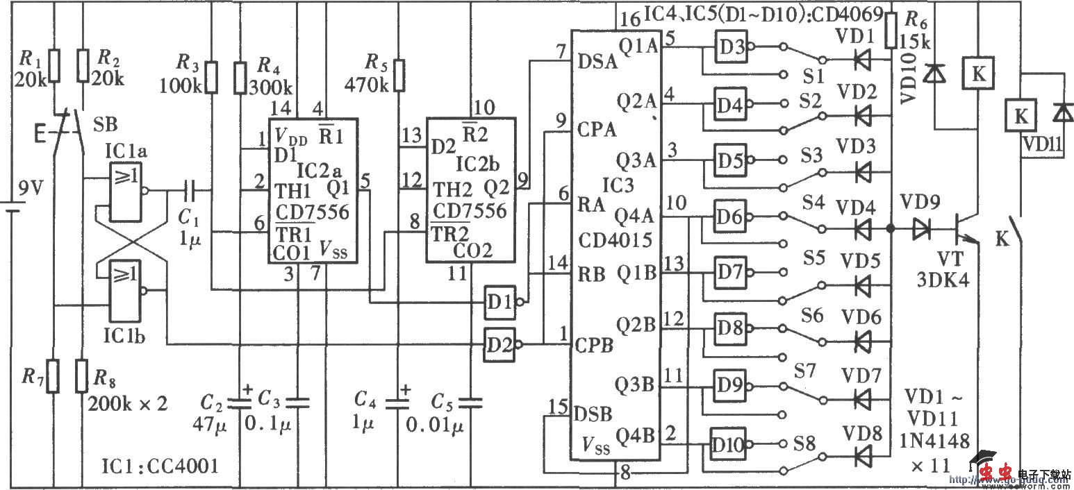 只用一个按键的密码锁(CD7556)
