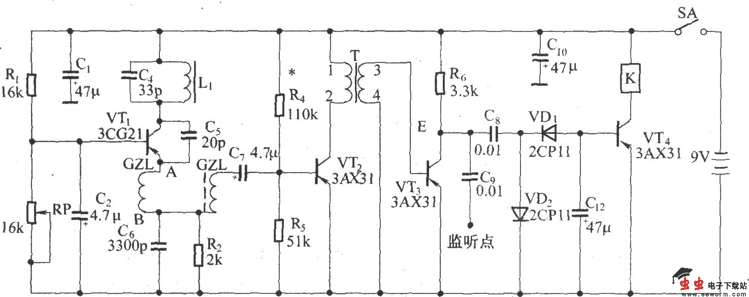 超再生式无线电接收器电路