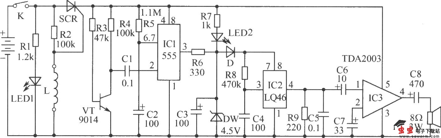 高灵敏度大响度的防盗报警器电路
