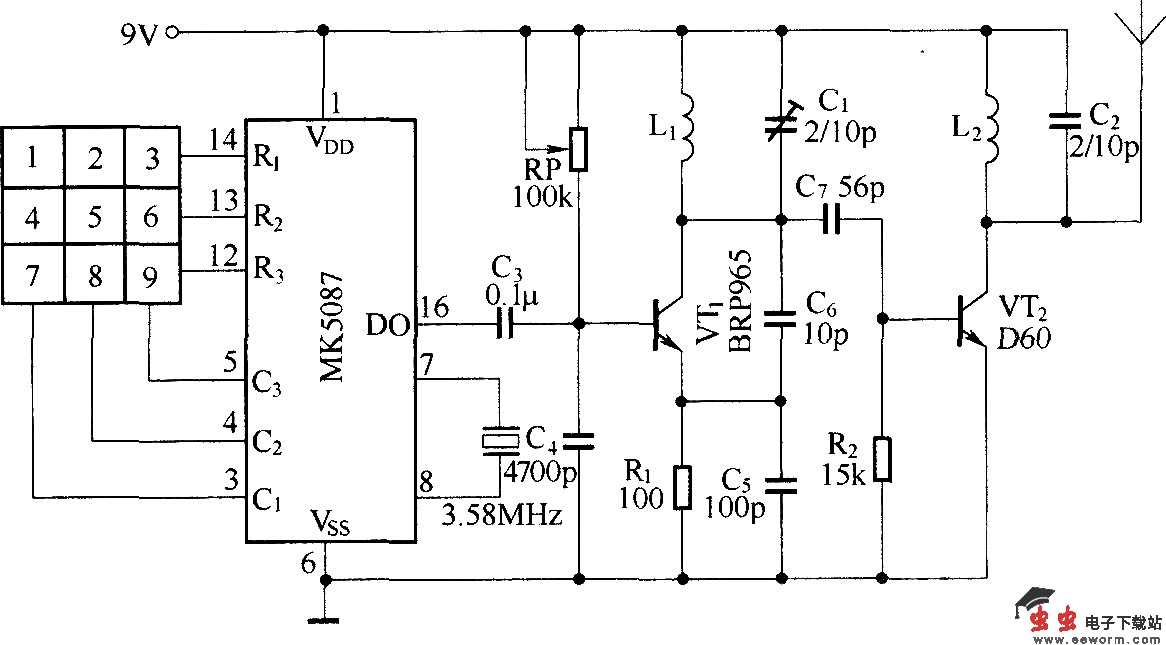 DTMF七通道遥控器(MK5087/TDA7010)