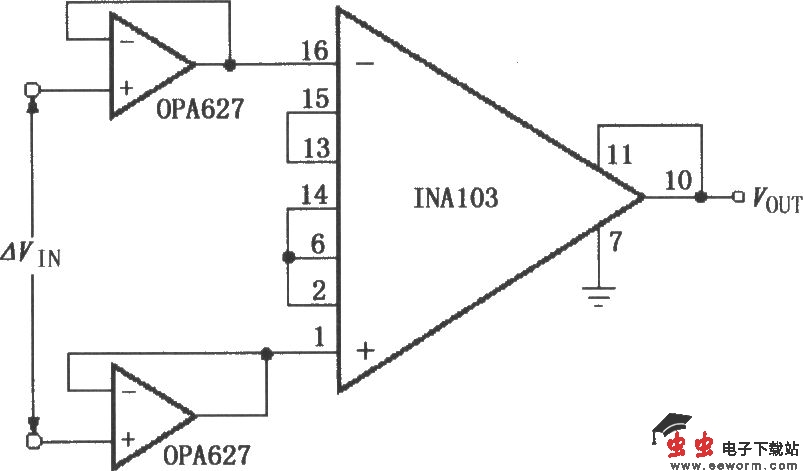 具有高输入阻抗的FET缓冲放大器(INA103)