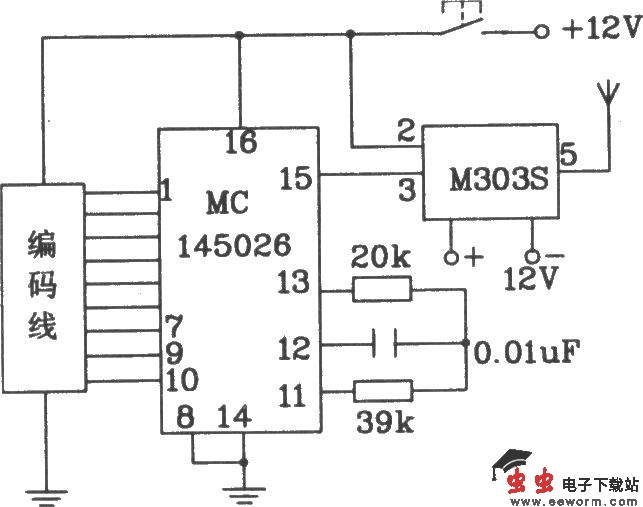 由M303S/303R构成的遥控编码发射、解码接收电路图