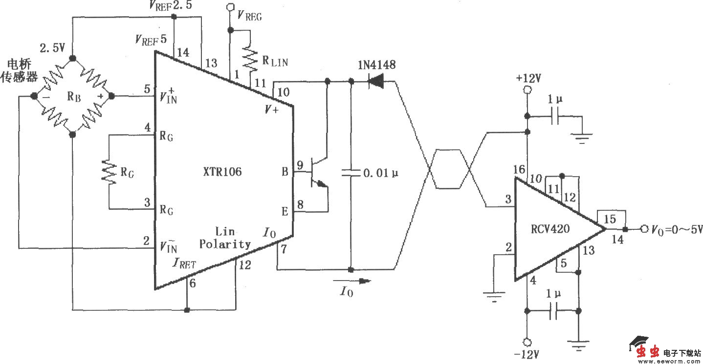 XTR106和RCV420构成的&plusmn;12V供电的发送／接收环电路