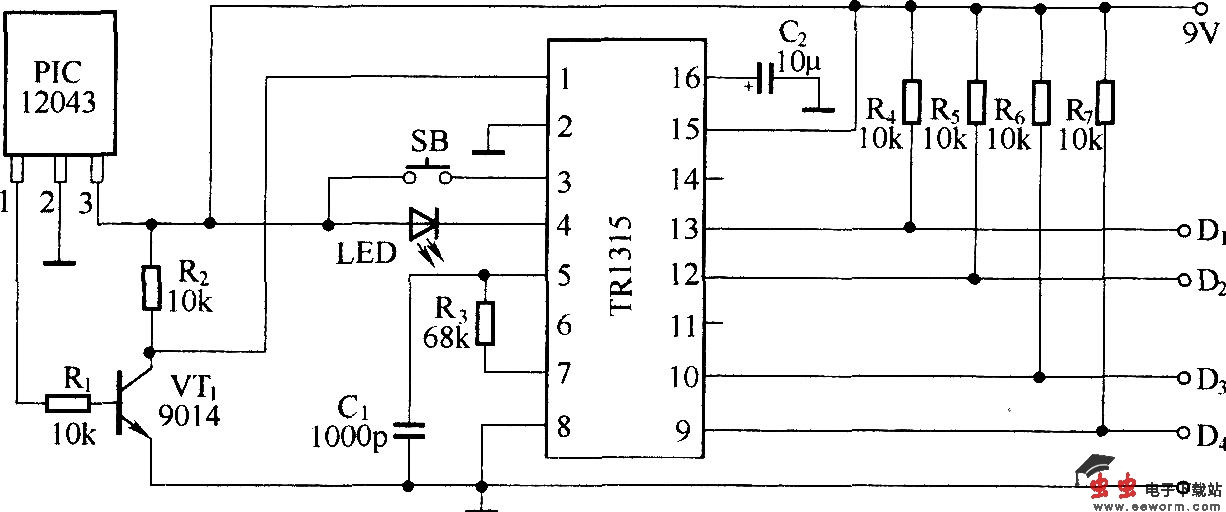 红外线遥控电路(TR1300/1315,PIC12043)