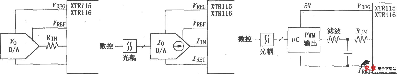 XTR115/116采用数控方法的电路