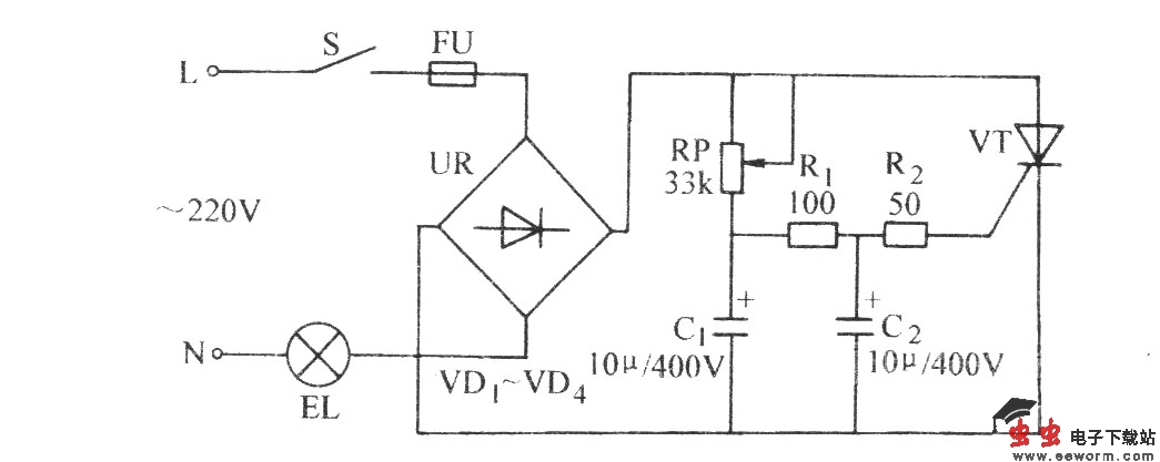 普通晶闸管调光电路