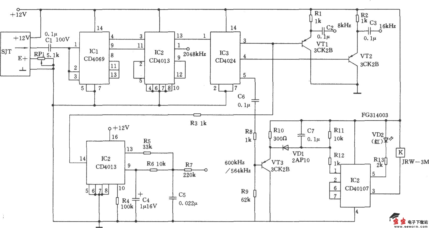 由CD4069、CD4013等构成的频率合成器