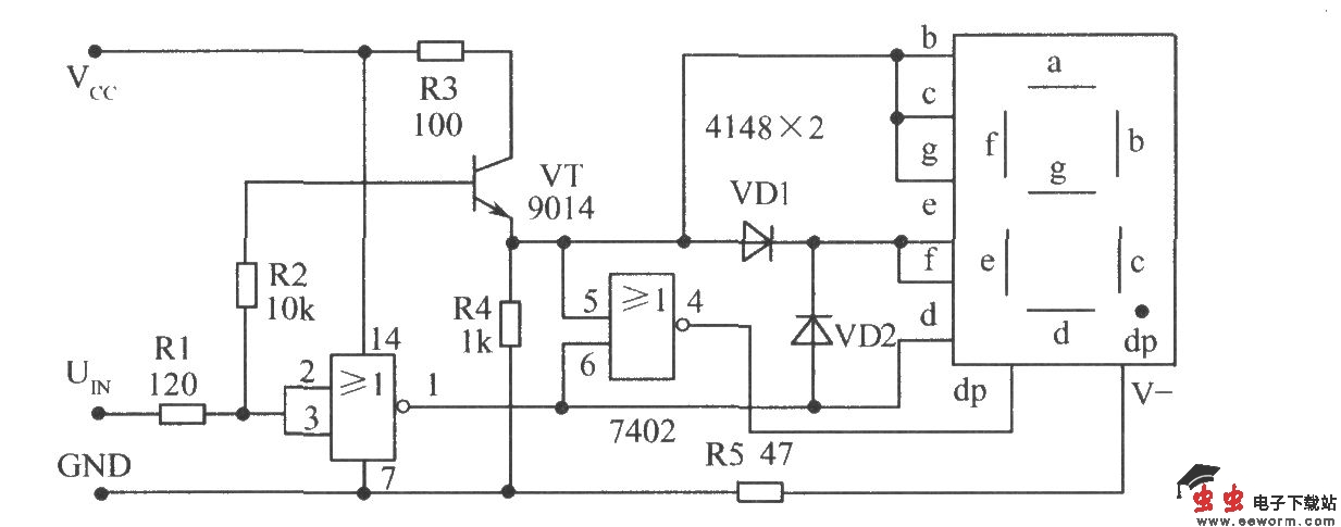 通过点亮小数点dp指示开路(未测试)状态的电平测试电路