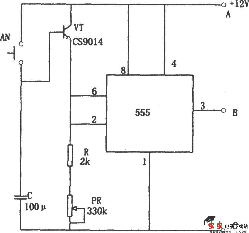 555构成简单的长时间定时电路