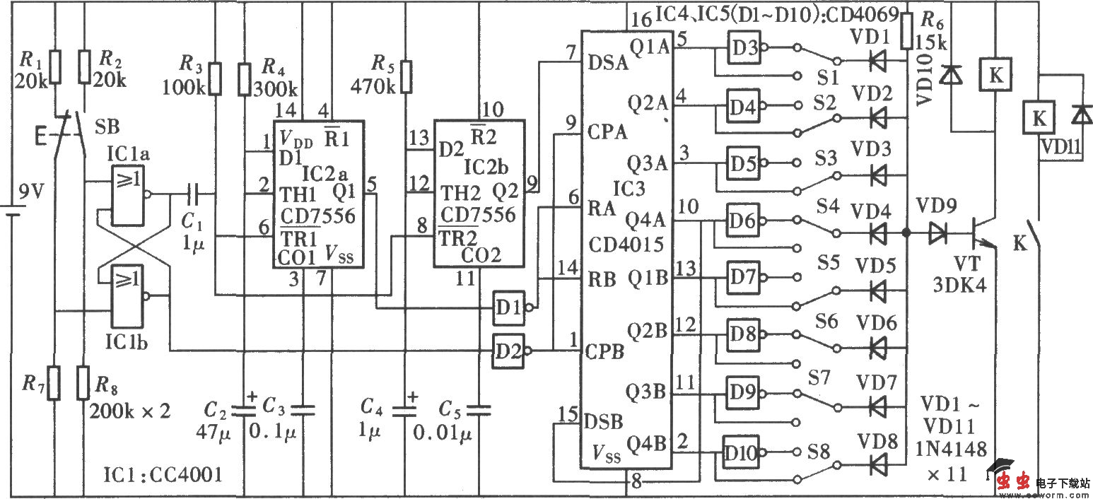 只用一个按键的密码锁(CD7556)