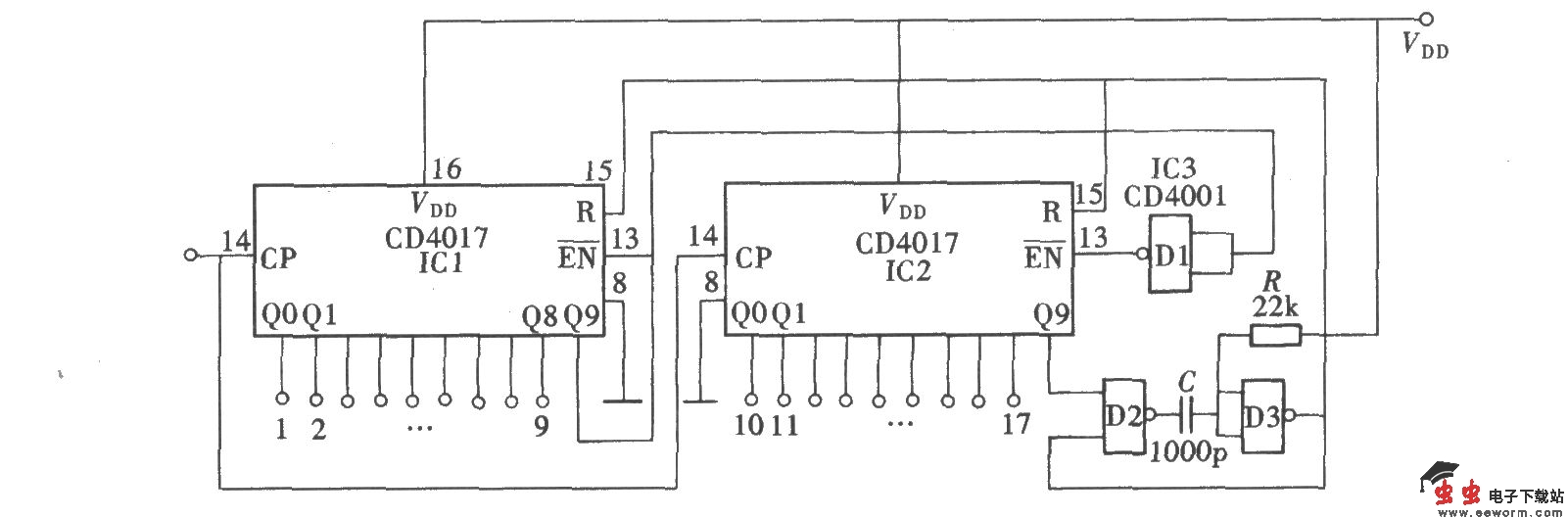 用CD4017组成1～17进制计数器之二
