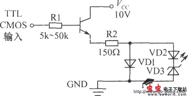 数字集成电路控制的两只发光管交替闪烁发光
