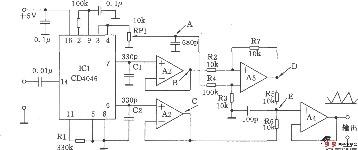 由CD4046构成的三角波发生器