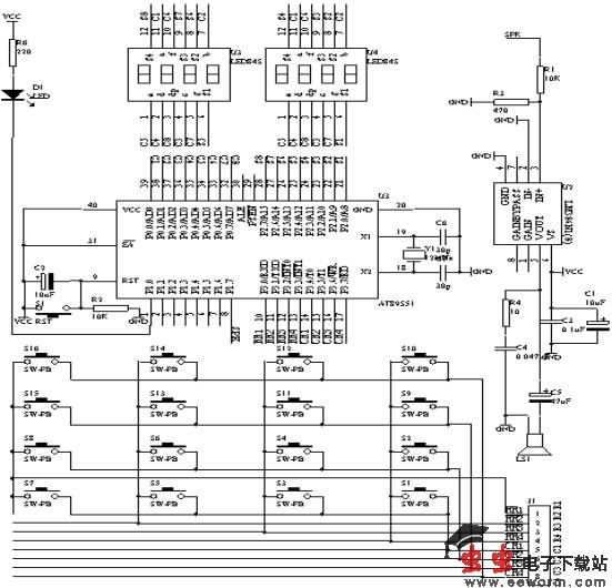 4&times;4键盘及8位数码管显示构成的电子密码锁