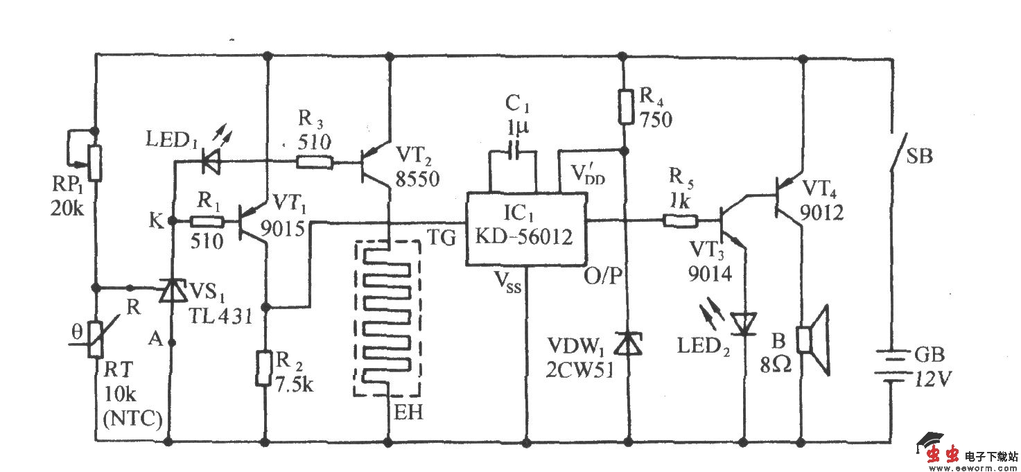 下限温度鸟鸣报叫及自动加温控制电路