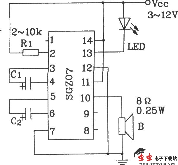 由SGZ07声、光报警集成电路构成双频率声、光信号源电路