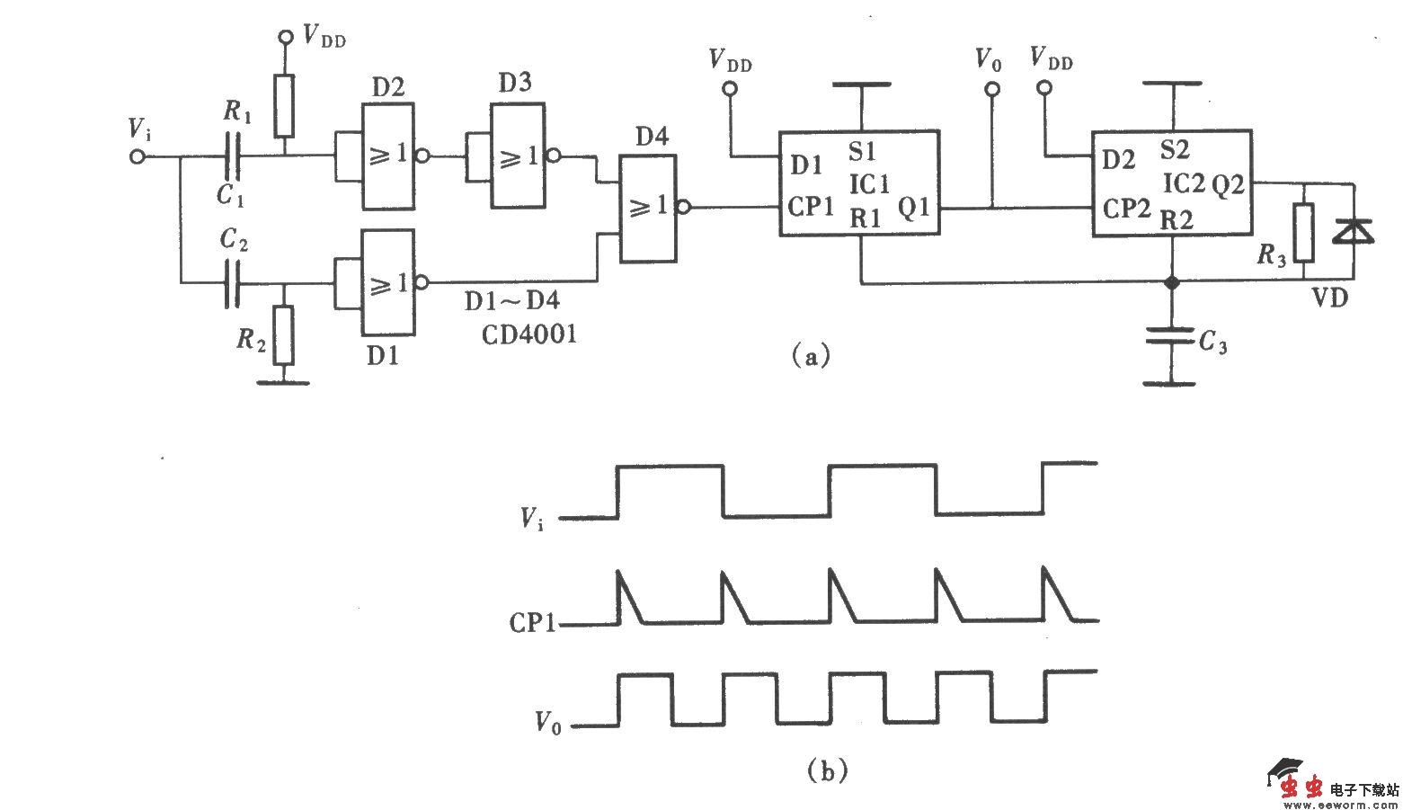 用CD4013组成的脉冲二倍频电路