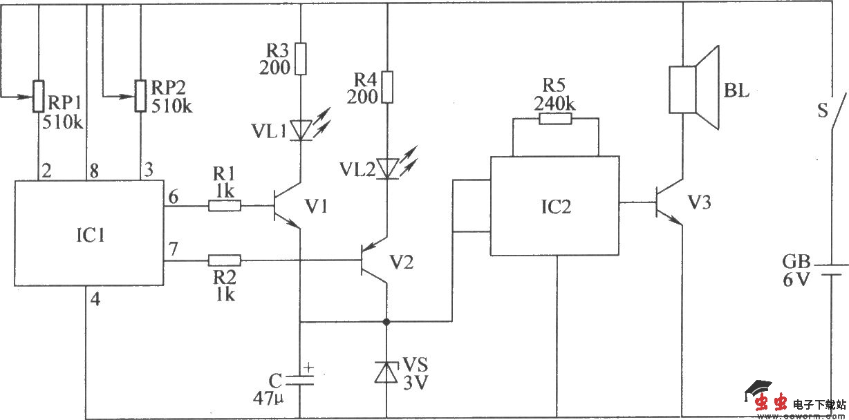 双限温度报警器电路(三)
