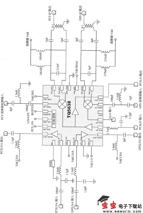 基于  TQ5638的GPS接收机下变频器电路