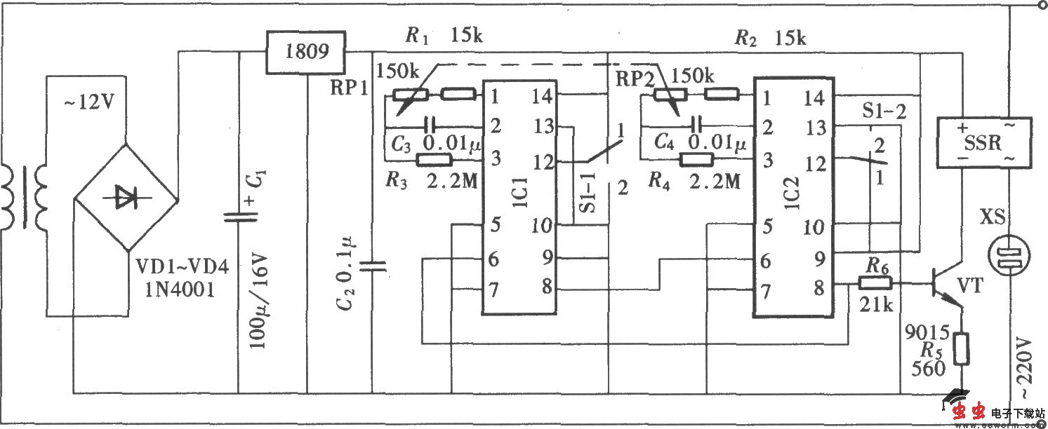 由CD4541组成的电扇模拟自然风控制电路