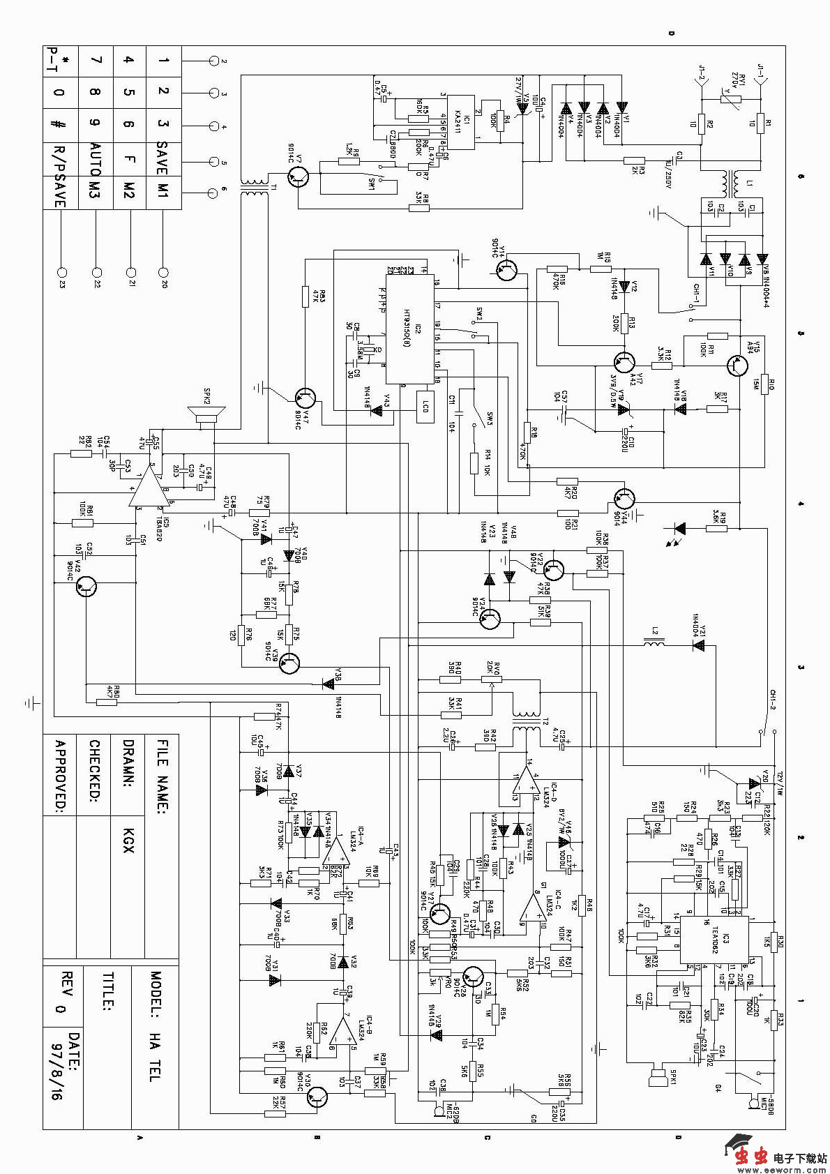 LM324 TBA820免提通话电路的电话机电路