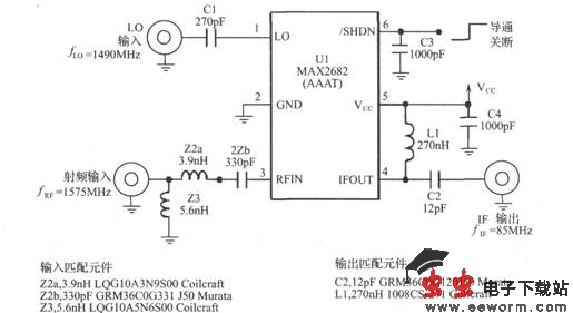 使用MAX2682的GPS接收机下变频器电路