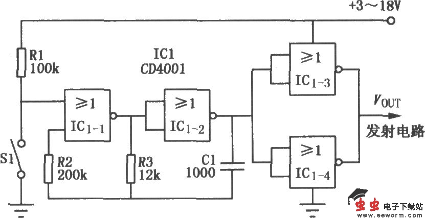 CD4001组成的单通道调制器