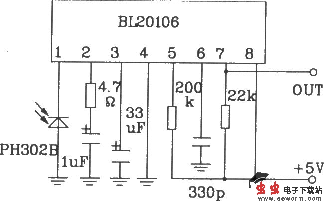 BL20106红外线接收前置放大集成应用电路图